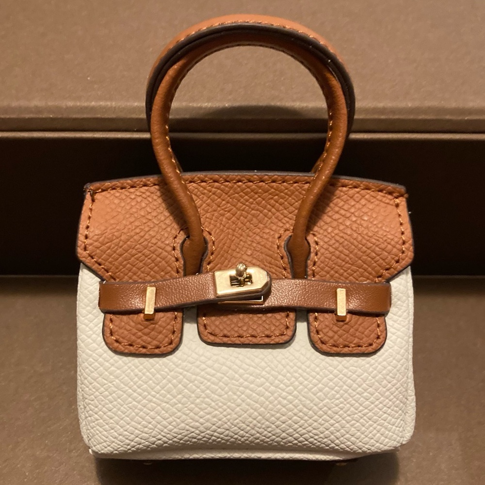 👜 Handmade Mini Brown Beige Faux Leather Birkin AirPods Tote Bag Charm Miniature
